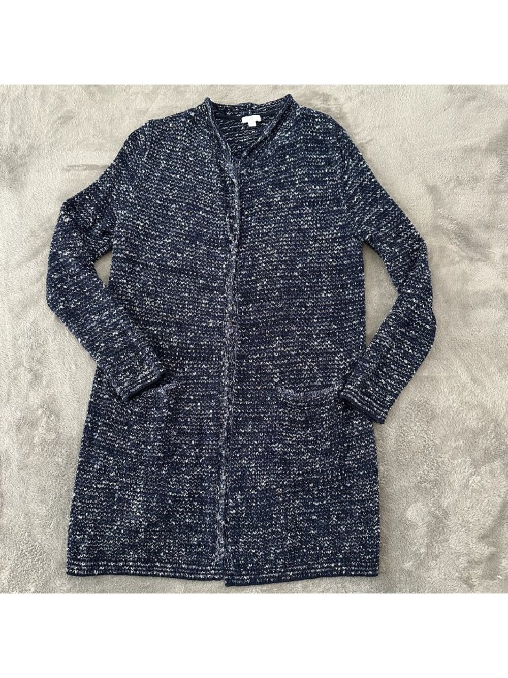 J. Jill Navy Blue Long Open Cardigan Sweater Womens MEDIUM Cotton Blend